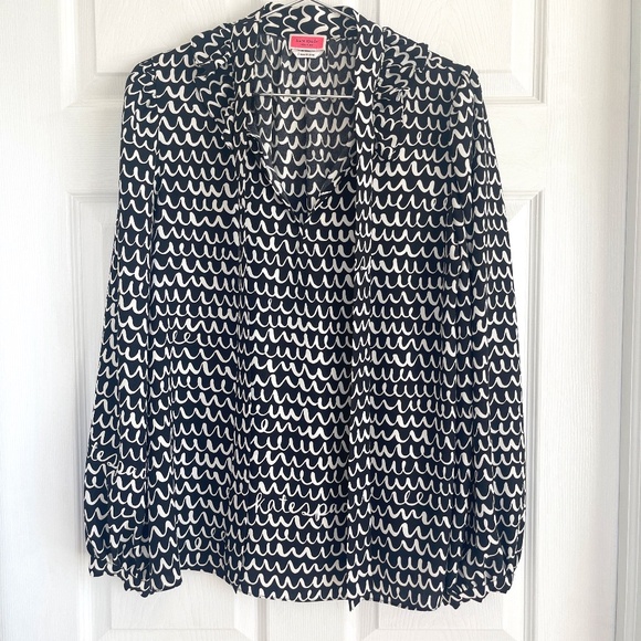 Kate Spade New York Scribble Tie Blouse Sz L NWOT - Picture 1 of 5